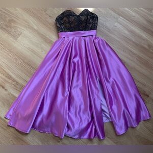Strapless Black Lace Purple Dress slit built-in bra Homecoming Formal small 4/6